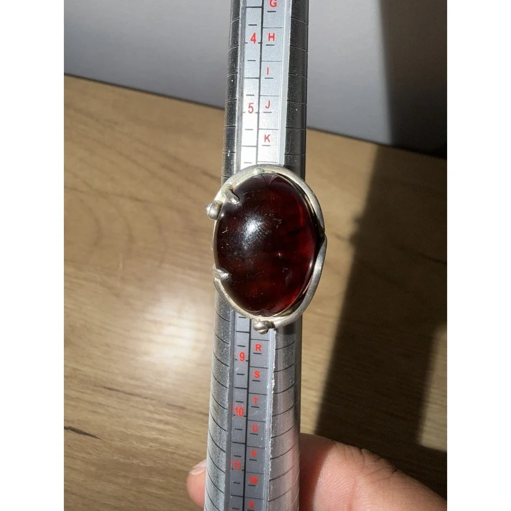 Vintage Victorian Sterling Silver 925 Genuine Amber Sz 7‎ Adjustable